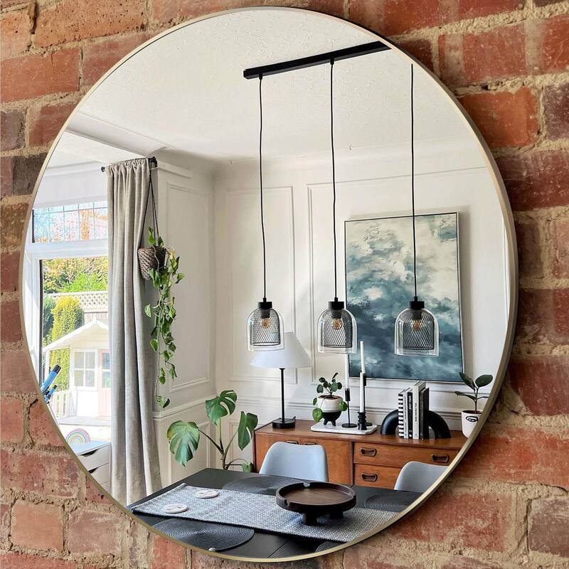 GDFStudio - Rivello Modern Ultra Slim Round Bathroom Vanity Decorative Mirror with Wide Viewing Angle & Metal Frame - Gold - 30" x 30"