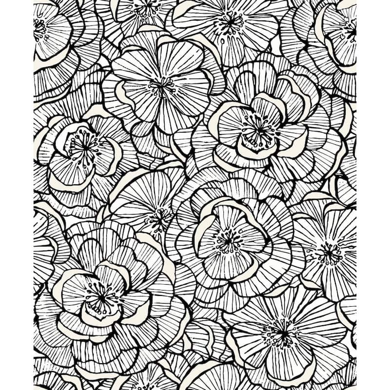 Seabrook Designs Alejandra Floral Non-Woven Unpasted Wallpaper - 20.9 in. W x 33 ft. L - Metallic Ivory & Nightfall