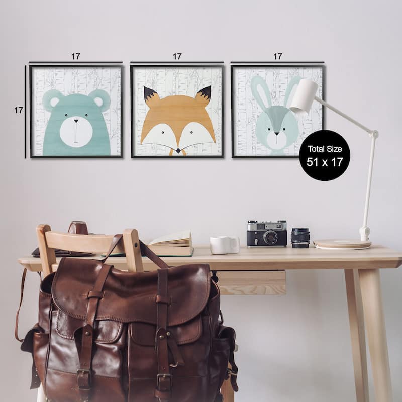 Stupell Whimsical Woodland Nursery Animals Framed Giclee Art Design By Kim Allen (Set of 3)