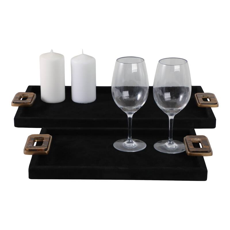 Metal Decorative Trays with Wood Handles - Set of 2 -Black, 16" - 22.0"