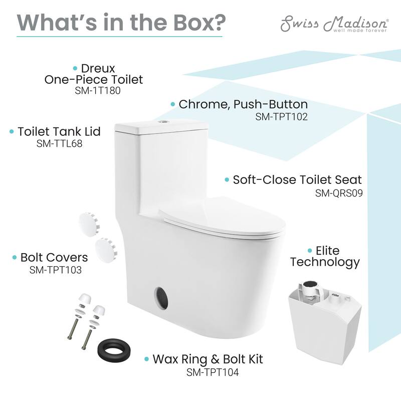 Swiss Madison Dreux High Efficiency One Piece Elongated Toilet with 0.8 GPF Water Saving Elite Technology - White