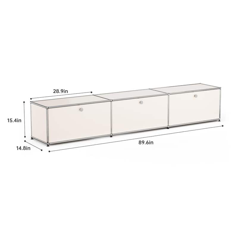 TV Stand Storage File Cabinet Organizer with Stainless Metal - White 1 Layer 3 Door