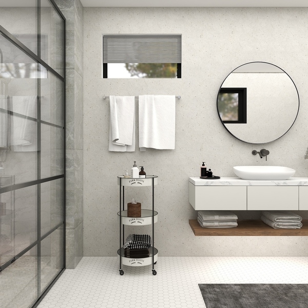 White Metal Rolling 3 Shelves Kitchen Storage Cart with Wheels