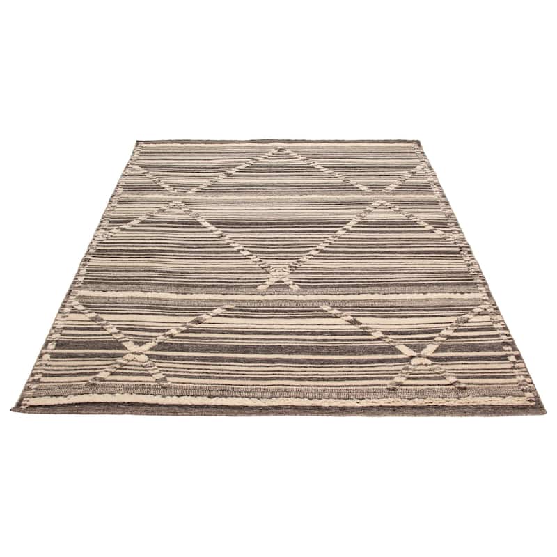 ECARPETGALLERY Hand-knotted Tangier Dark Grey, Ivory Wool Rug - 8'3 x 10'1