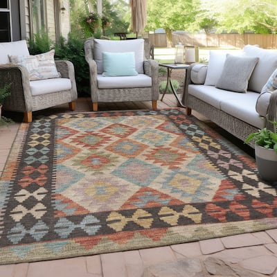 Machine Washable Indoor/ Outdoor Boho Global Chantille Rug