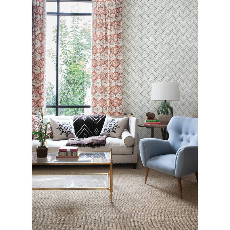 Chesapeake Oswin Navy Tiered Herringbone Wallpaper