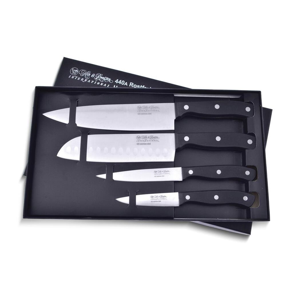 Curata Stainless Steel with Black Abs Handles 4 Piece Kitchen Knife Set