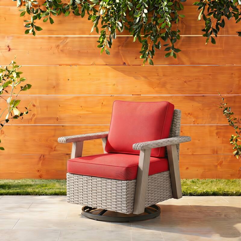 Cozywor Wicker Patio Outdoor Rocking Chair Swivel Lounge Chair
