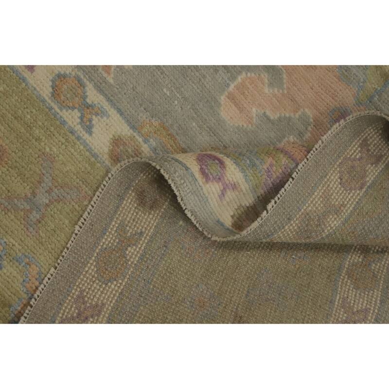 Handmade Gray Oushak Vegetable Dye Area Rug, Floral Geometric Carpet - 10' 0'' X 8' 0''