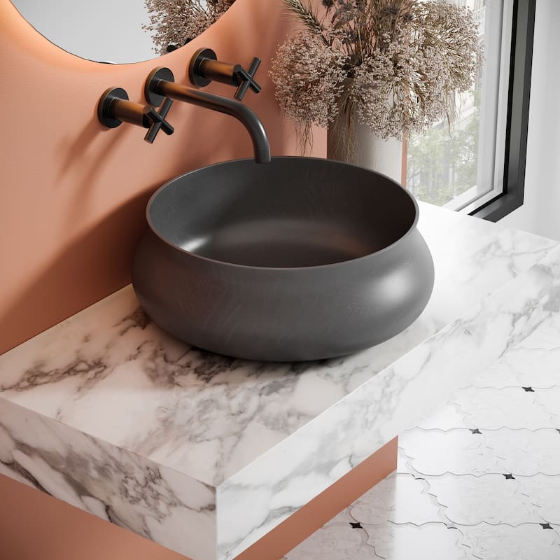 Lisse 17.5” Round Concrete Vessel Bathroom Sink in Dark Grey - Dark Grey