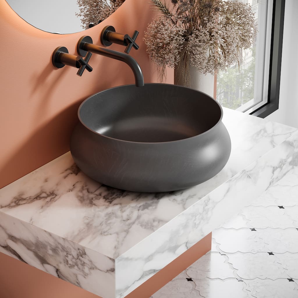 Lisse 17.5” Round Concrete Vessel Bathroom Sink in Dark Grey