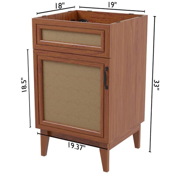 dimension image slide 3 of 4, Javer Bohemian Rattan Freestanding 2-Shelf Bath Vanity Cabinet Base Only (Sink Basin not Included)