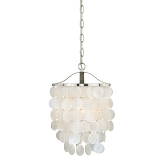 Elsa Satin Nickel Coastal Capiz Shell Pendant Ceiling Light - 10.5-in W x 18-in H x 10.5-in D