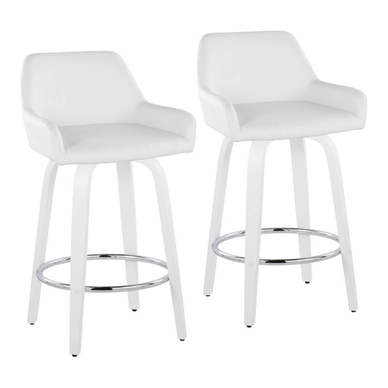 Porch & Den Galloti 26" Counter Stool with White Bent Wood Legs (Set of 2) - White Faux Leather