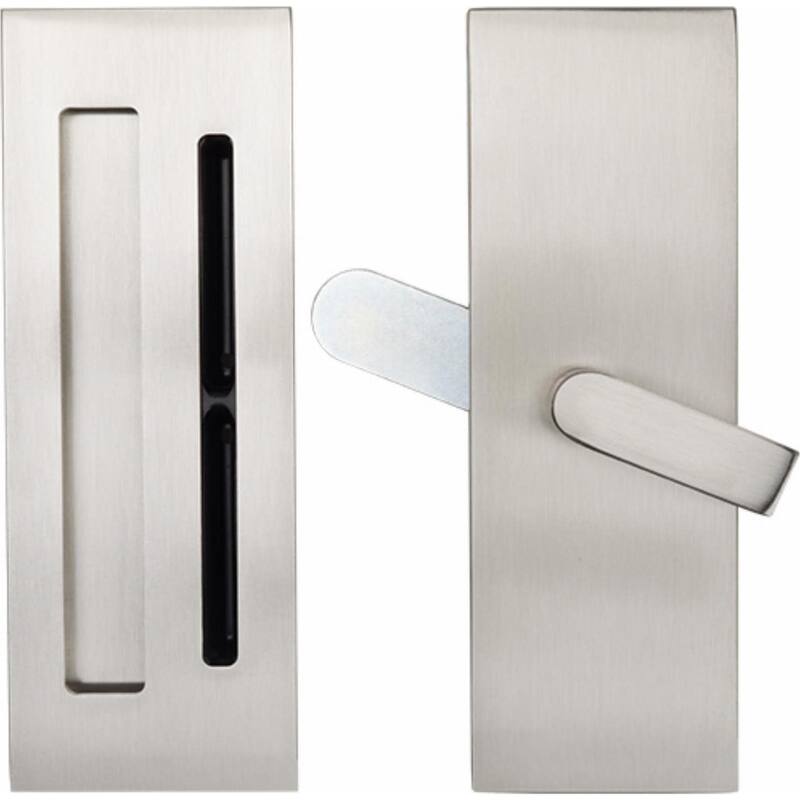 Emtek 222203 Modern Rectangular Barn Door Privacy Lock and Flush Pull - Satin Nickel