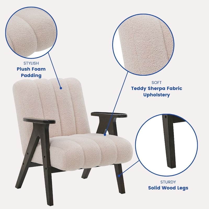 Roundhill Furniture Rella Modern Teddy Sherpa Fabric Accent Chair with Espresso Wood Frame