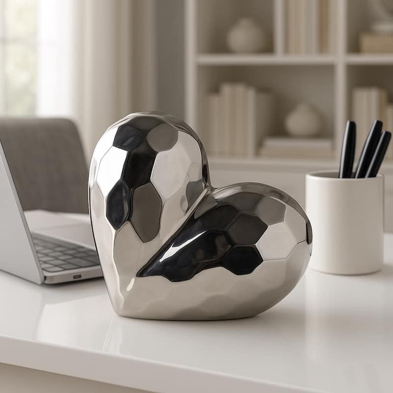 Modern Stone Ceramic Geometric Heart Sculpture