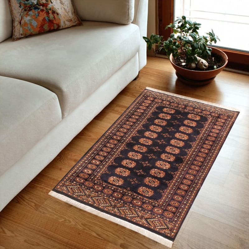 Rustic Bokhara Porter Blue/Blue Hand Knotted Wool Rug - 4'3'' x 5'3''