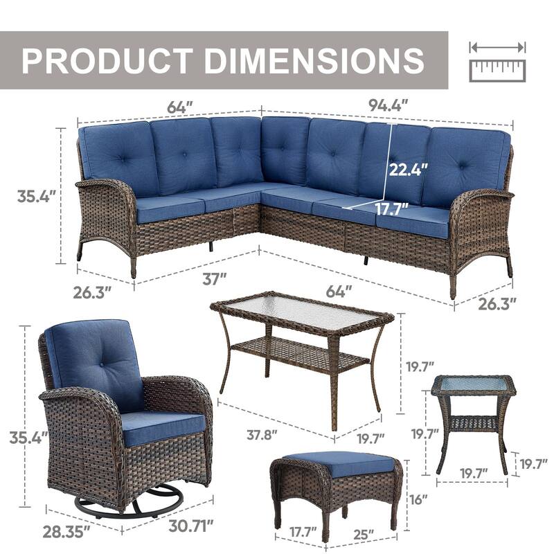 Gymojoy L-Shaped Outdoor Sectional Sofa Set, PE Wicker Couch with Water-Resistant Olefin Cushions