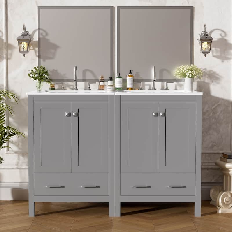 48-Inch Bathroom Vanity with Integrated Undermount Sink, Storage Cabinet, Soft-Close Doors - Grey
