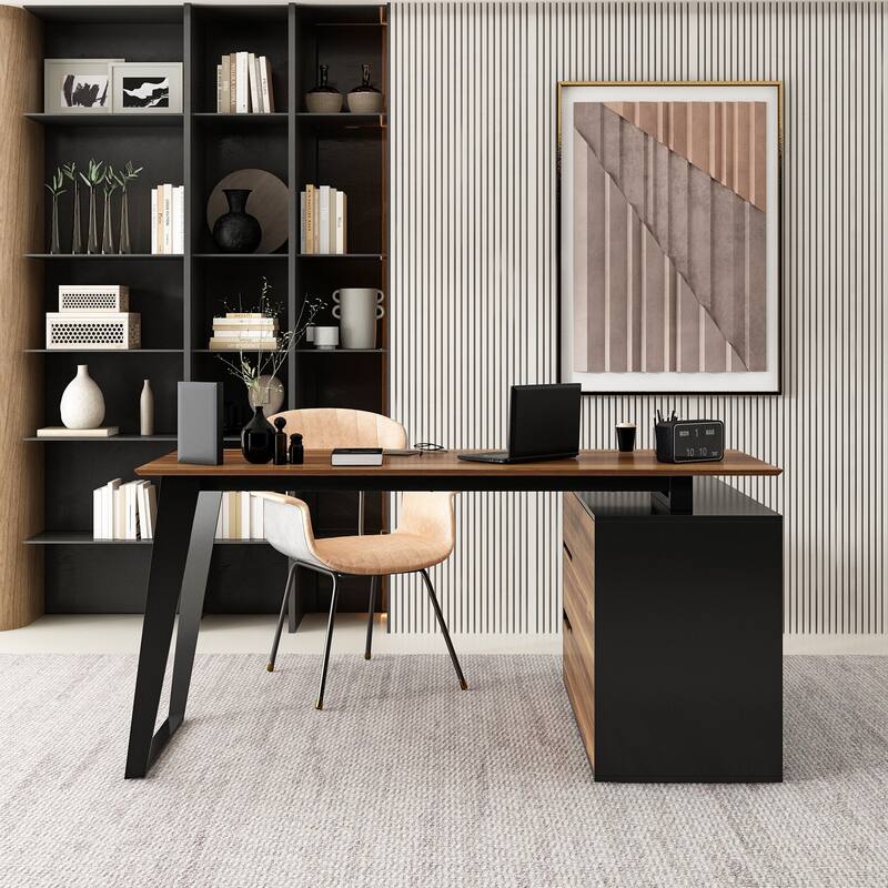 54.3" Kerrogee Office Computer Desk Corner Desk Reversible Cabinet