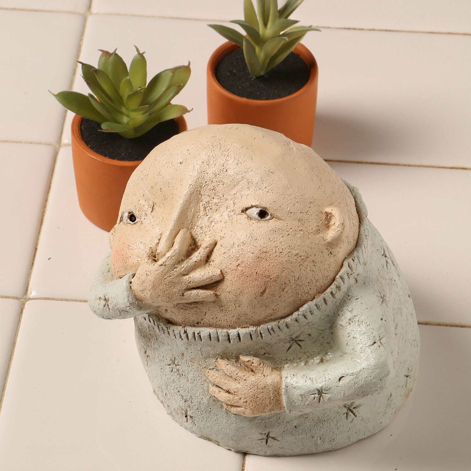 Boy Holding Nose Sculpture Primitive Kitschy Figurine Bathroom Decor Beige On Sale Overstock 27998693