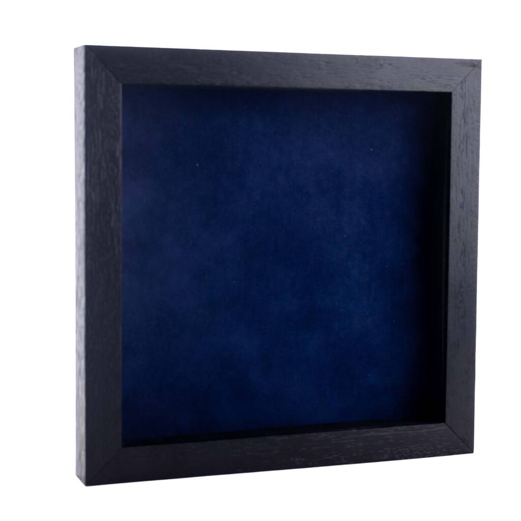 13x13 Shadow Box Frame Textured Black Wood Includes a Navy Blue Real Suede Texture Acid-Free Backing Board