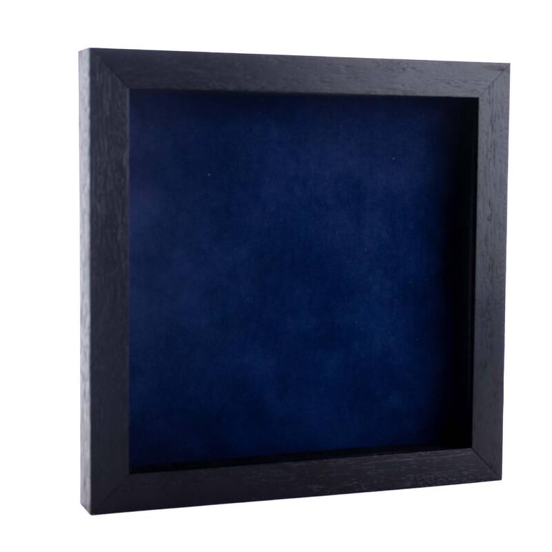 20x20 Shadow Box Frame Textured Black Wood Includes a Navy Blue Real Suede Texture Acid-Free Backing Board - Holds 20x20 Photo