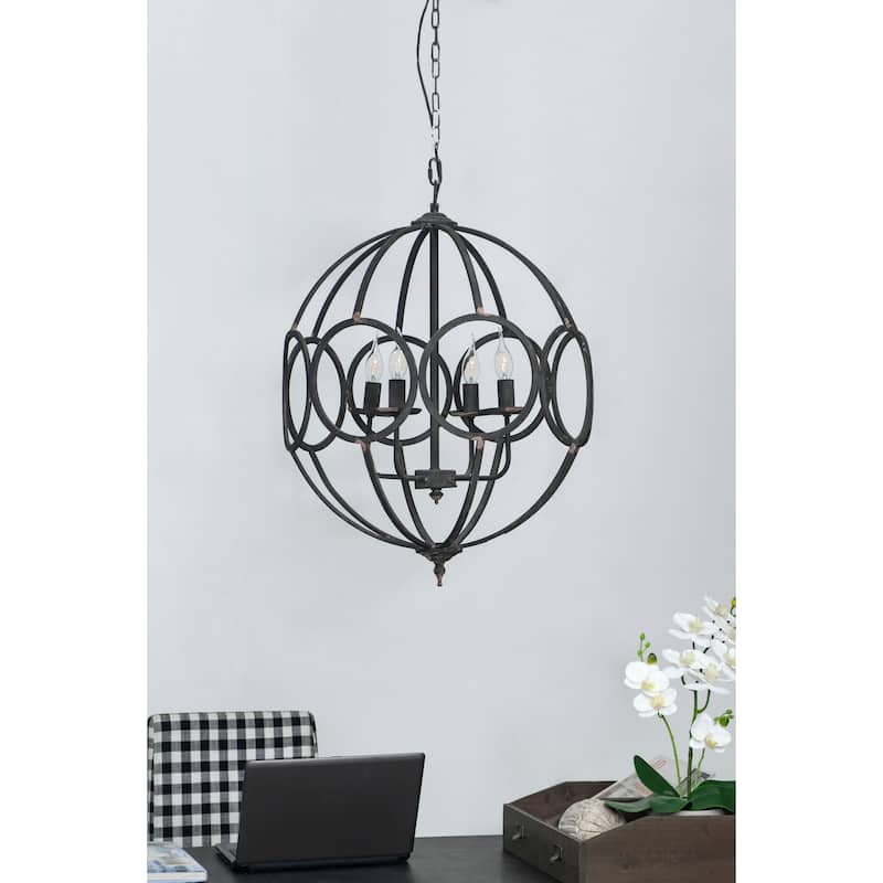 4 - Light Metal Chandelier, Hanging Light Fixture with Adjustable Chain for Kitchen Dining Room, Bulb Not Included - Black
