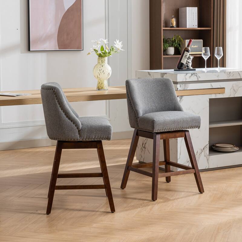 Set of 2 Fabric Upholstered Counter Height Swivel Barstools