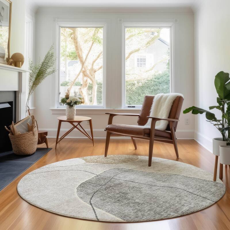 Premium Washable Super Soft Abstract Mod Mayfield Rug - Beige - 8' x 8' - Round