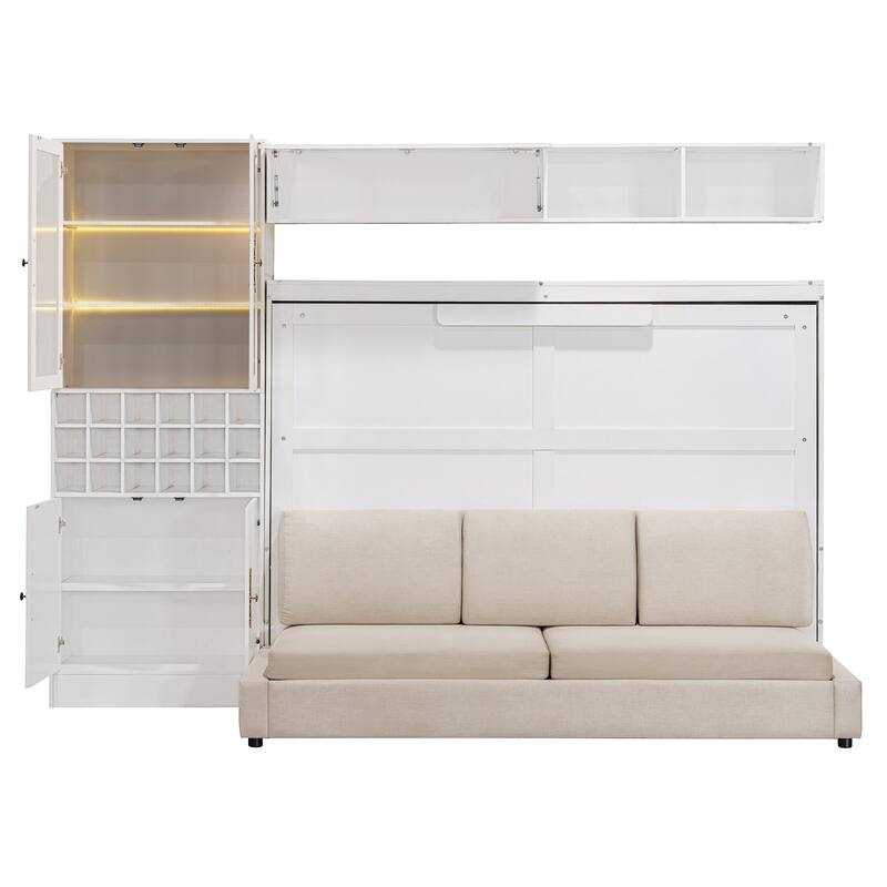 Queen/Full Size Murphy Bed Wall Bed with Sofa, Shelves, USB & Light