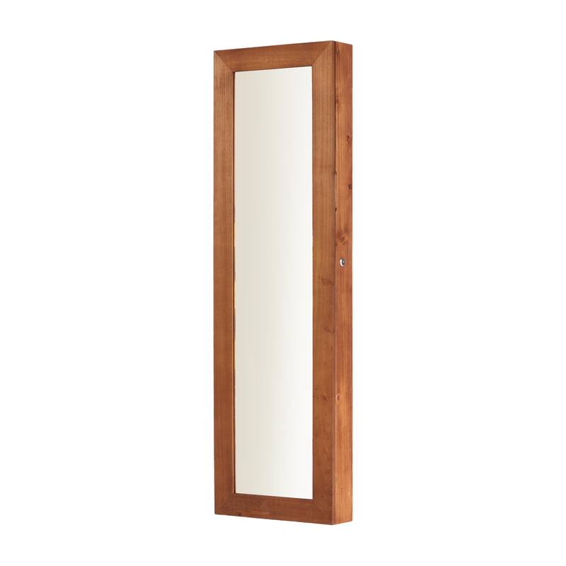 Solid Wood Jewelry Armoire Organizer Cabinet with Full-Length Mirror, 47.5x14.3 in Wall-Mounted Lockable with LED Light