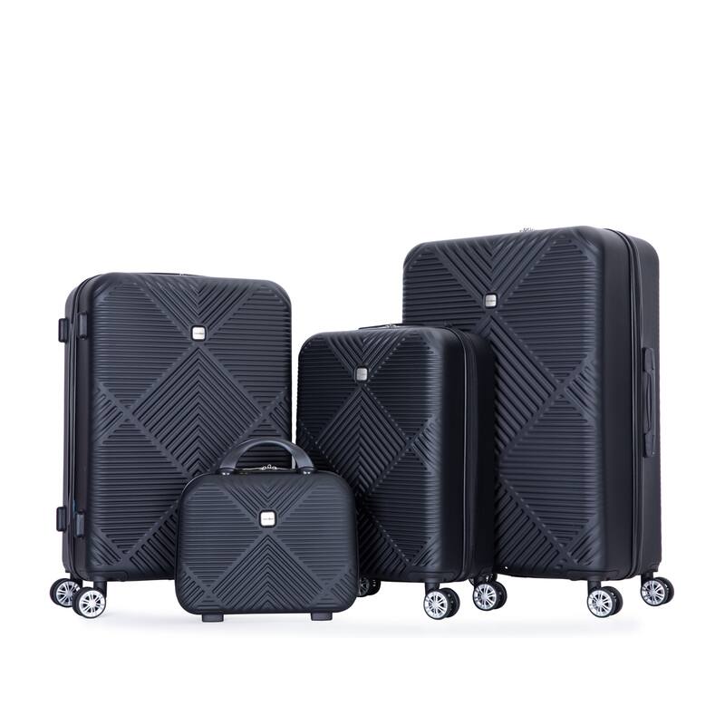 4-Piece, Modern Lightweight Luggage with Adjustable Pull Rod and 360° Airplane Wheels, for Boarding Travel, Black