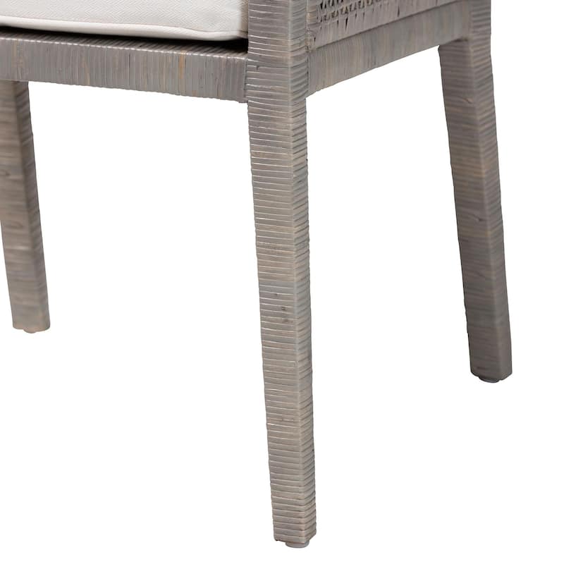 Karis Rattan Dining Chair - Handwoven Wicker Armchair with Mahogany Wood, Coastal Boho Style Indoor Seating