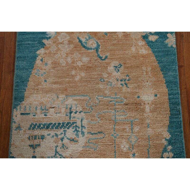 Hand Knotted Oriental 100% Wool Carpet Transitional Animal Pictorial Peach Oushak Area Rug - 2' 11'' X 1' 11''