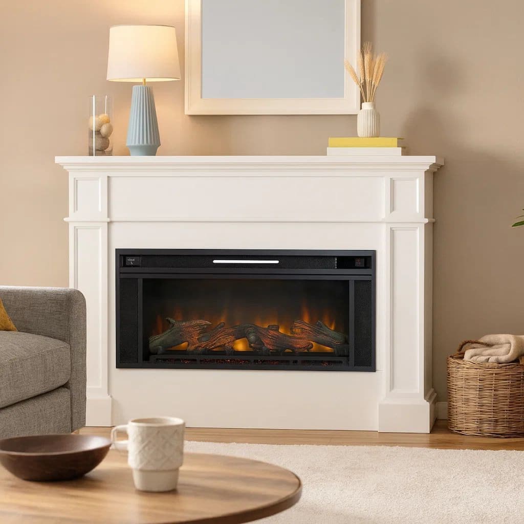 43 Inches Electric Fireplace Insert with Log Set Look, Black