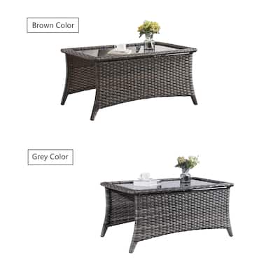 Outdoor Patio Wicker Coffee Table Rattan Coffee Table with Glass