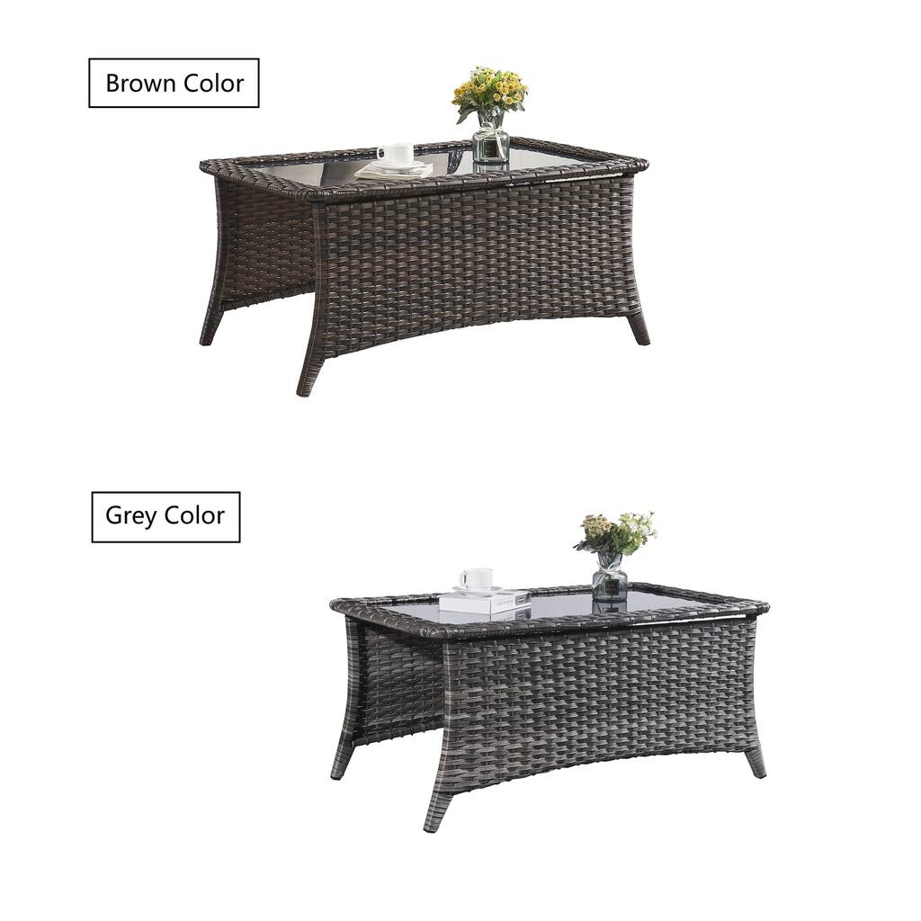 Outdoor Patio Wicker Coffee Table Rattan Coffee Table with Glass