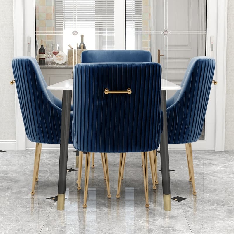 SEYNAR Modern Glam Boucle Pleated Velvet Dining Chair or Vanity Chair Set of 4 with Rear Handle