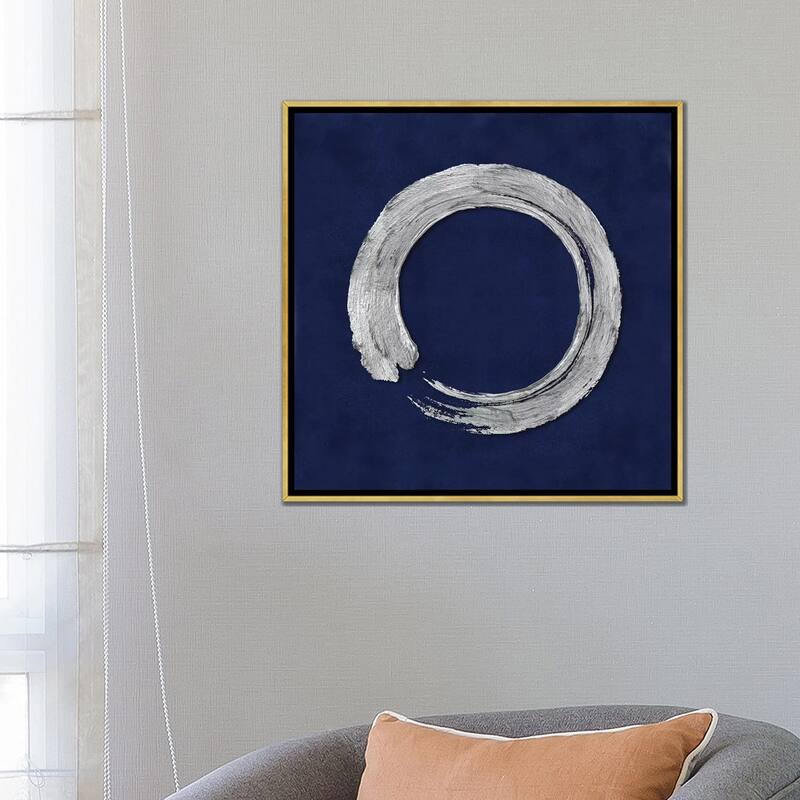 iCanvas "Silver Zen Circle On Blue I" by Ellie Roberts Framed Canvas Print