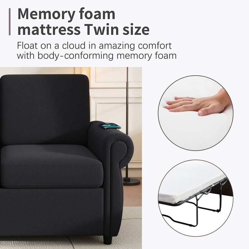 57.9" Orisfur Pull Out Sofa Bed Loveseat Sleeper With Twin Size Memory Mattress With Two Usb Ports For Living Room Spaces