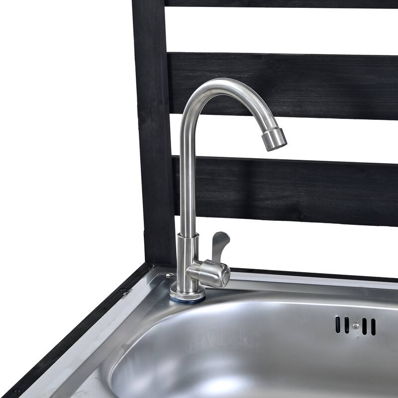 41.7'' Rolling Outdoor Kitchen Island, Solid Wood Kitchen Cart with Sink and Stainless Table Top