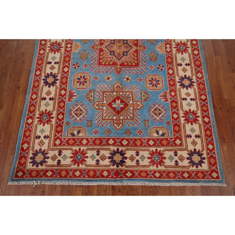 Blue Kazak Oriental Area Rug Handmade Traditional Wool Carpet - 4'0" x 6'4"