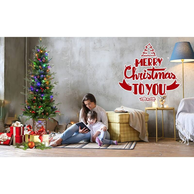 4ft Pre-Lit Green Christmas Tree With Glitter Base-100 Multicolor Led Lights,396 Tips,Red Berries & Pine Coness