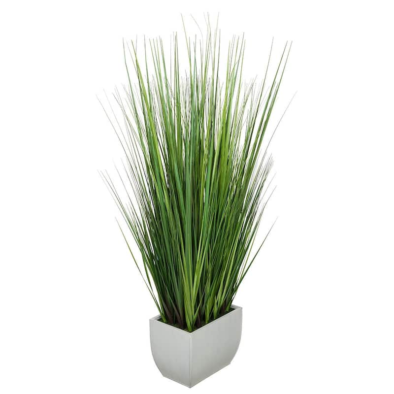 Faux PVC Grass in X-Large Rectangle Zinc Vase