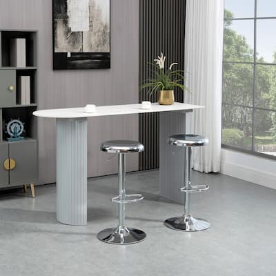 HOMCOM Adjustable Bar Stools Set of 2, Modern Swivel Barstool with Footrest, Stainless Steel Round Top for Kitchen