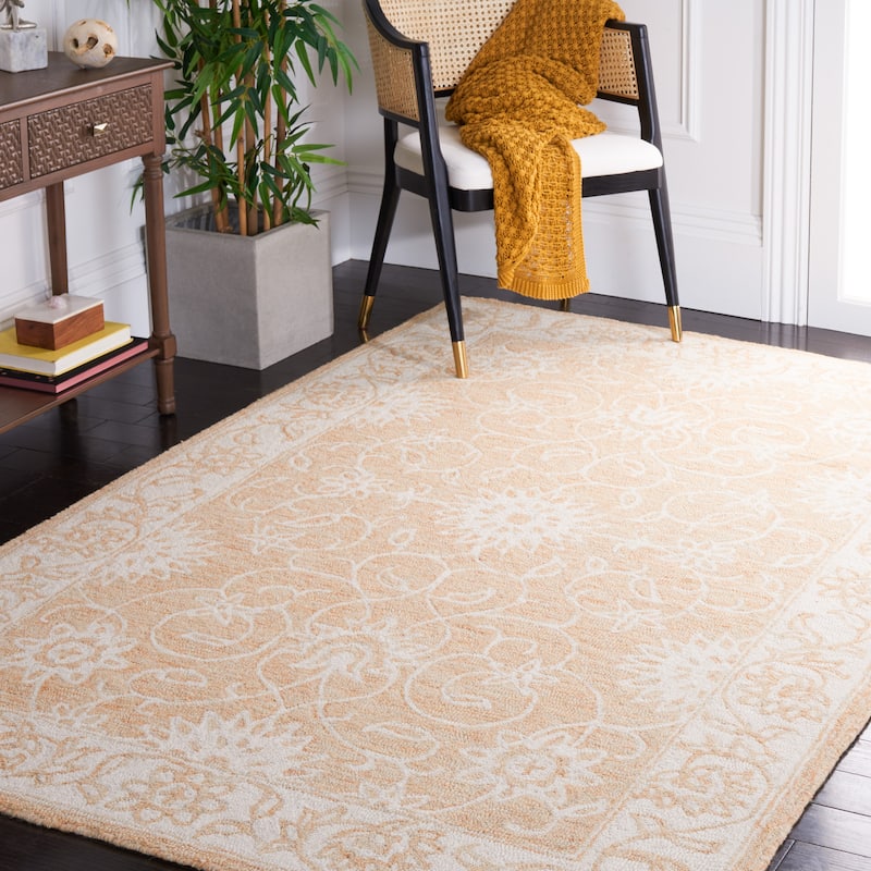SAFAVIEH Handmade Jardin Trinchen Floral Wool Rug - 6' x 9' - Yellow/Ivory