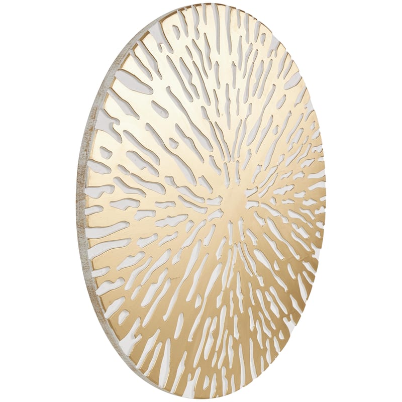 Wooden Starburst Abstract Carved Circle Home Wall Decor with White Backing - Gold - Roche River Decor