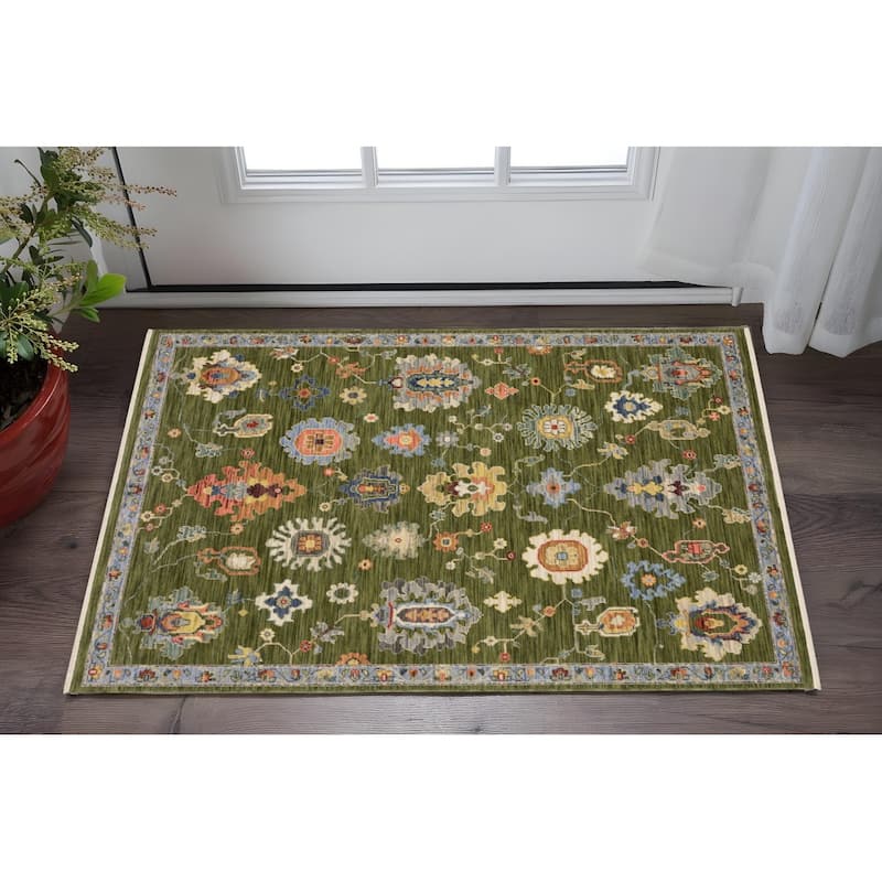 HomeRootsOriental Traditional Rectangle Area Rug - 60.24' X '39.37' X '0.32 - Light Blue/Green/Gray